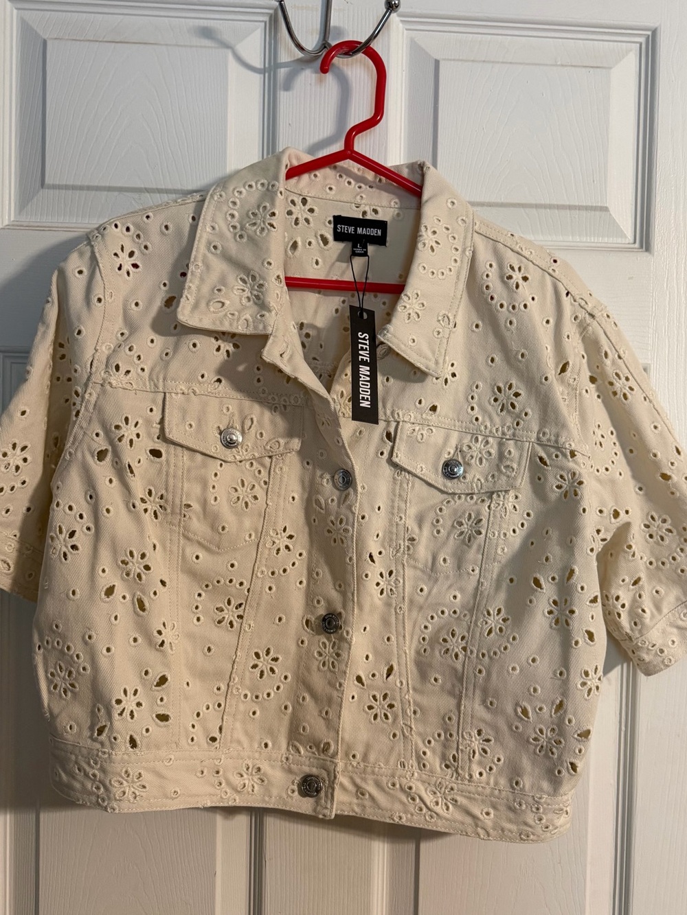 Steve Madden Cream Eyelet Denim Jacket